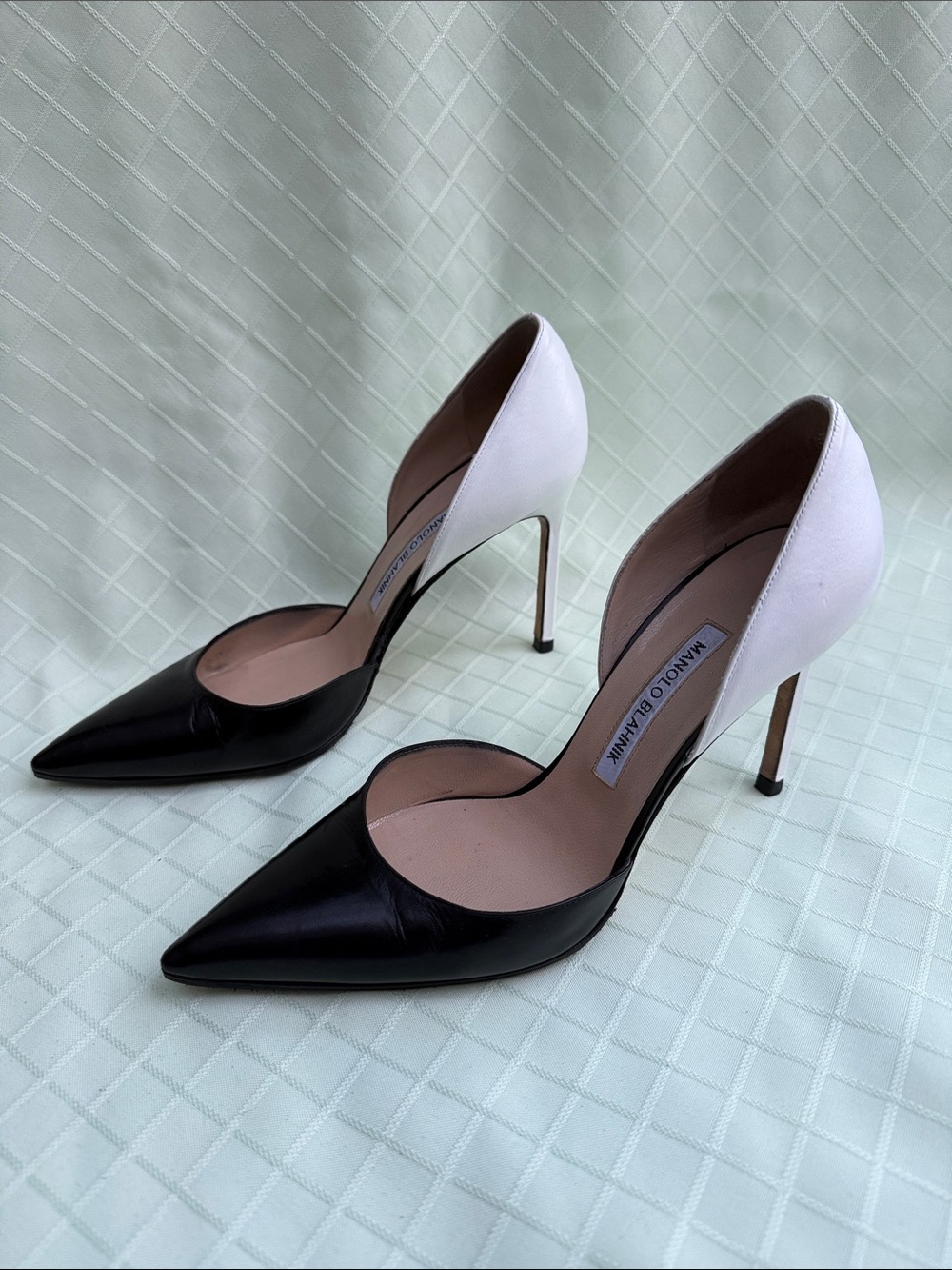 Manolo Blahnik Black and White Pointed D'Orsay Stiletto Pumps in the Box